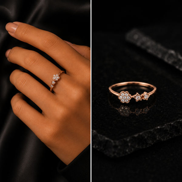 Flower two star rose Ring